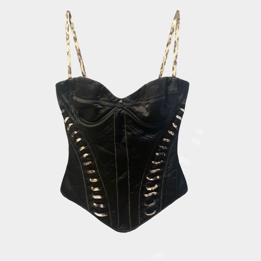 ROBERTO CAVALLI Satin Leopard Bustier top